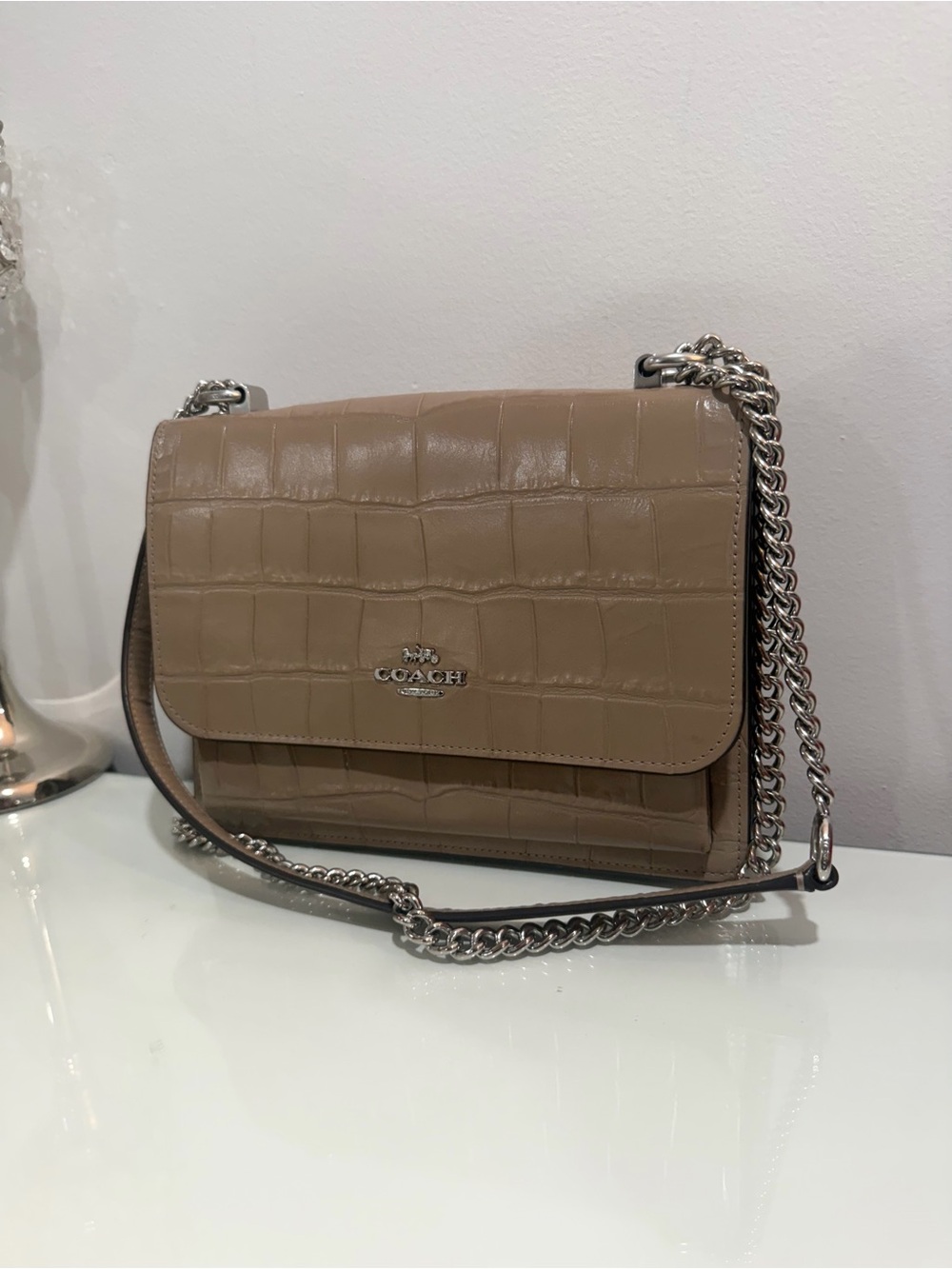 Coach Croc-Embossed Leather Crossbody in Taupe